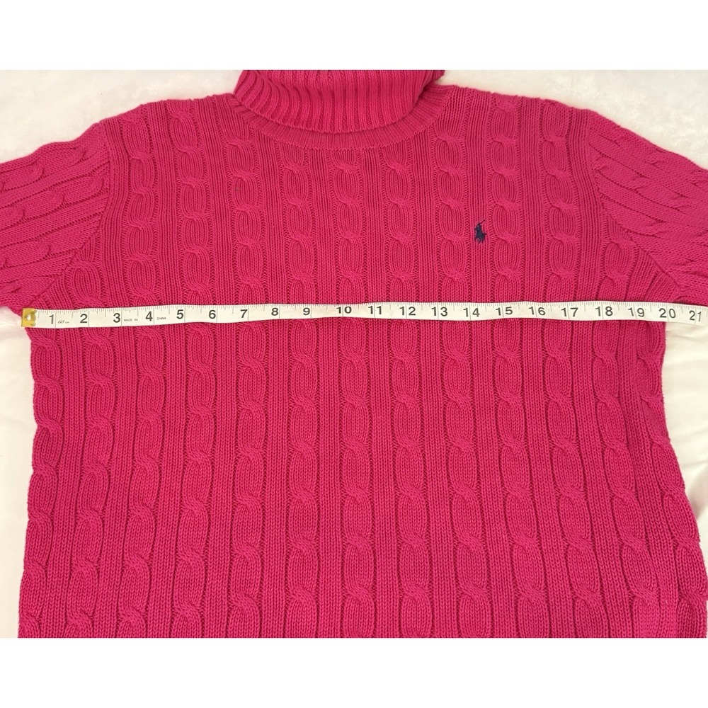 Ralph Lauren Sport Pink Cable Knit Turtleneck Sweater L Cotton Preppy Classic - Picture 6 of 9